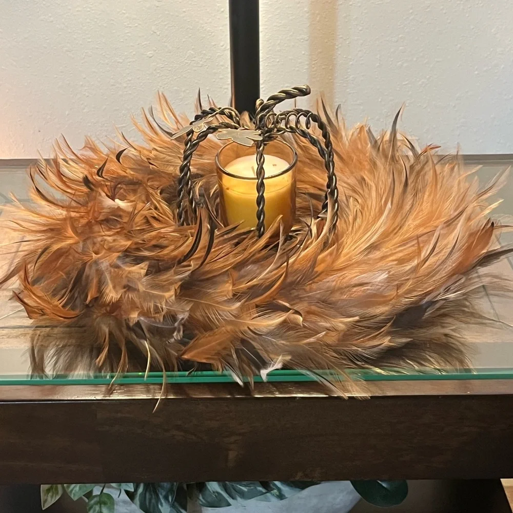 Decorative  Brown Feather Wreath - Picture 5 of 6